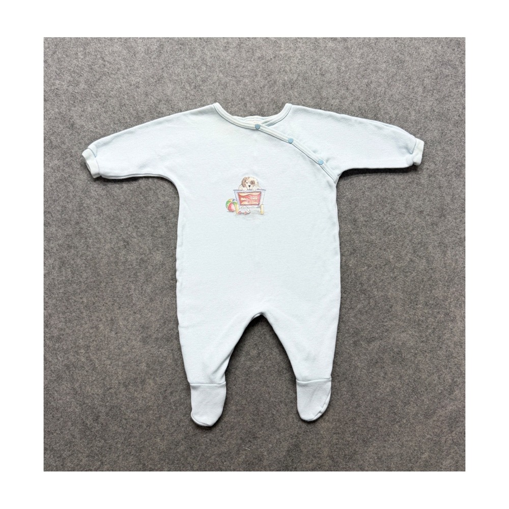 Vintage Carters Baby Blue Puppy Dog Side Snap Footed Sleeper One Piece 6-9M